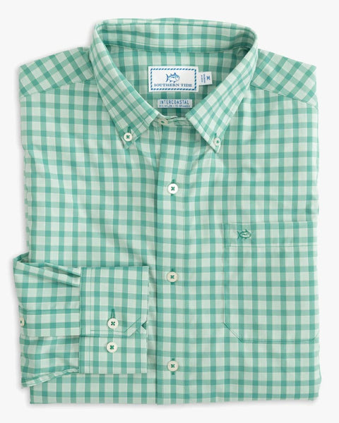 Southern Tide Sumner Plaid Intercoastal Performance Sport Shirt In Agate Green