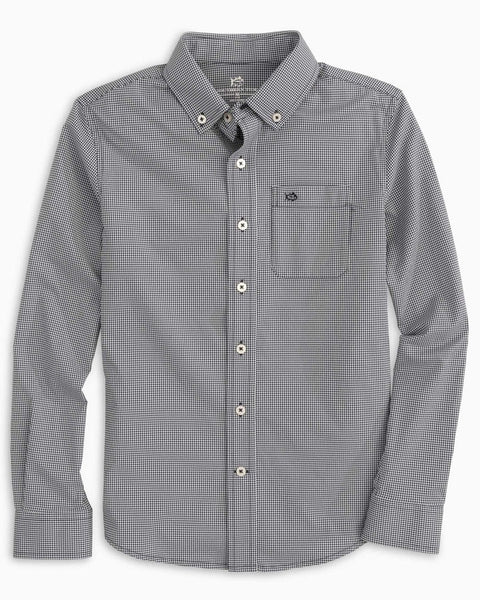 Southern Tide Youth Long Sleeve Mini Gingham Sportshirt In True Navy