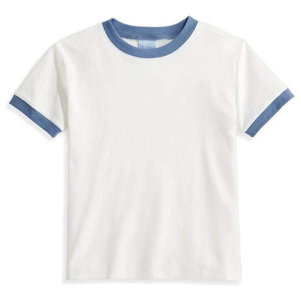 Bella Bliss  Pima Ringer Tee in Ivory with Blue Silver