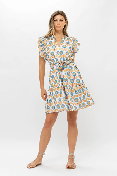 Oliphant Smocked Drop Mini Dress In Portland Blue