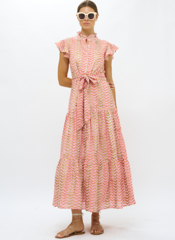 Oliphant Ruffle Collar Button Maxi Dress In Sonoma Orange
