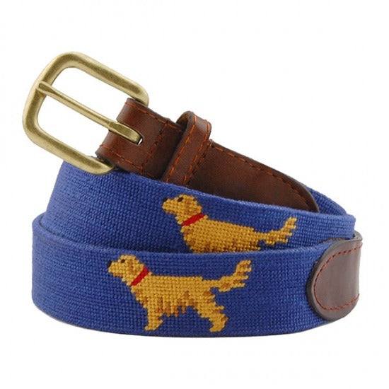 Smathers & Branson Golden Retriever Needlepoint Belt In Navy