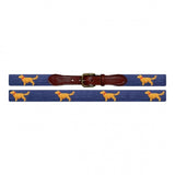 Smathers & Branson Golden Retriever Needlepoint Belt In Navy