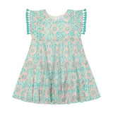 Mer St Barth Sophie Girls Tassel Dress in Aqua Pink Floral