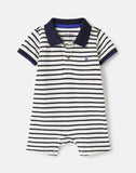 Joules Baby Filbert Pique Polo Romper in White/Navy Stripe