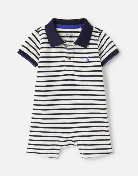 Joules Baby Filbert Pique Polo Romper in White/Navy Stripe