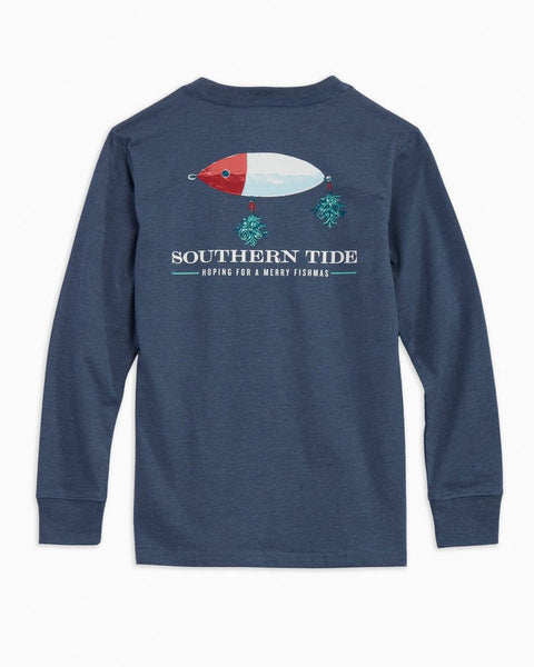 Southern Tide Youth LS Merry Fishmas Heather Tee