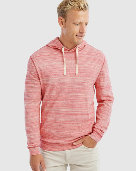 Johnnie-O Peppers Heathered Cotton Drawstring Hoodie in Malibu Red