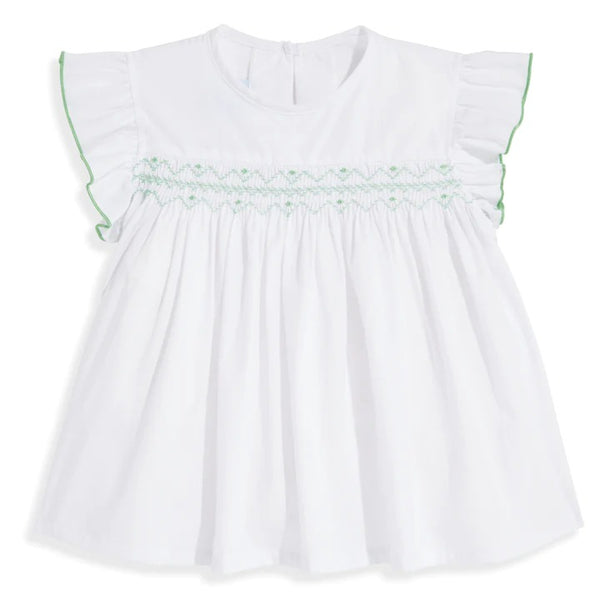 Bella Bliss Flora Flutter Sleeve Blouse In White/Green