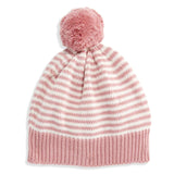 Bella Bliss Striped Knit Pom Pom Hat In Rose/Ivory Stripe