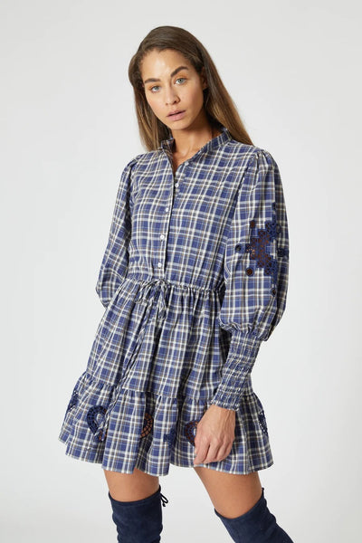 The Shirt Brooke Dress in Navy Plaid