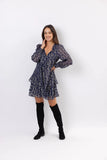 Sail to Sable Metallic Bow Front Dress in Navy and Gold