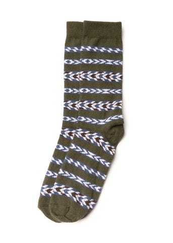 American Trench Southwest Stripe Crew Sock in Olive