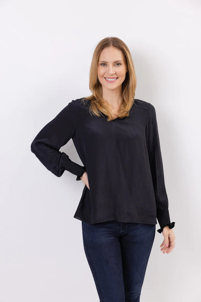 Sail to Sable Long Sleeve V Neck Top in Black