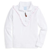 Bella Bliss Ruffled Pima Half Zip In White with Pink