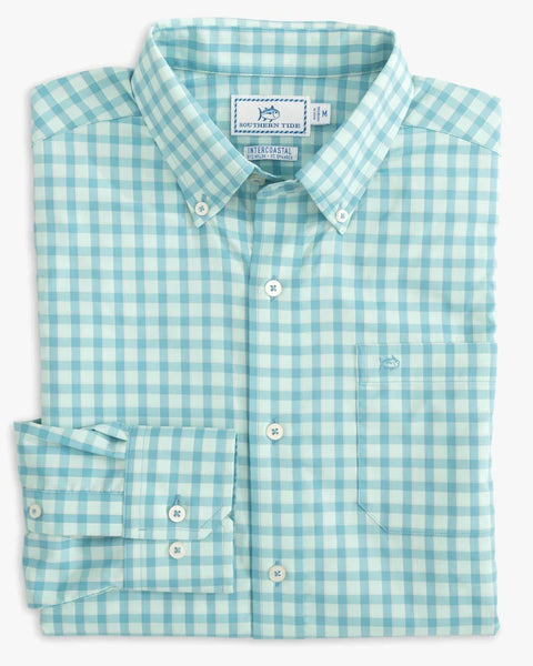 Southern Tide Sumner Plaid Intercoastal Performance Sport Shirt In Low Tide Blue