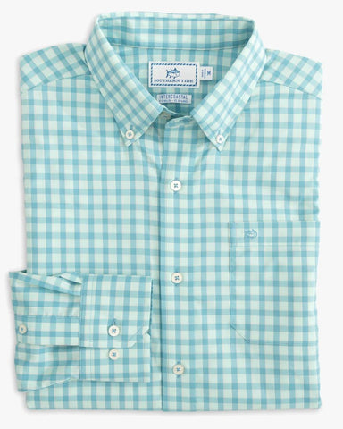 Southern Tide Sumner Plaid Intercoastal Performance Sport Shirt In Low Tide Blue