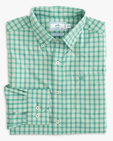 Southern Tide Sumner Plaid Intercoastal Performance Sport Shirt In Agate Green