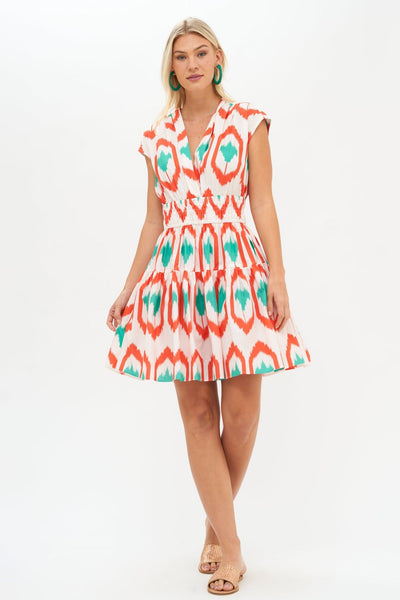 Oliphant Odisha Smocked Waist Dress in Coral