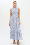 Oliphant Lucia Sleeveless Smocked Maxi Dress in Blue