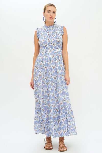 Oliphant Lucia Sleeveless Smocked Maxi Dress in Blue