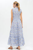 Oliphant Lucia Sleeveless Smocked Maxi Dress in Blue