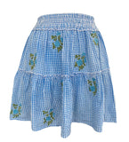 Madison Mathews Amelia Skirt in Blue Gingham Embroidered