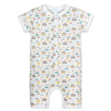 Feather Baby Henley Romper in Surf Camp On White