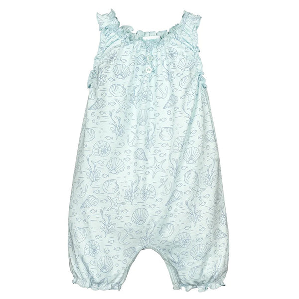 Feather Baby Sleeveless Romper in Seashells On Aqua