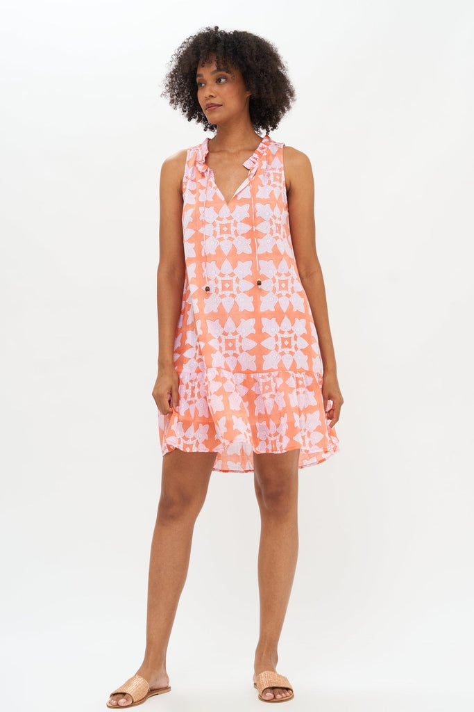 Oliphant Ruffle Hem Dress in Tigerlily Orange