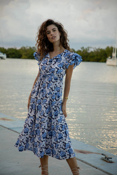 Bindu Charlotte Dress in White Floral