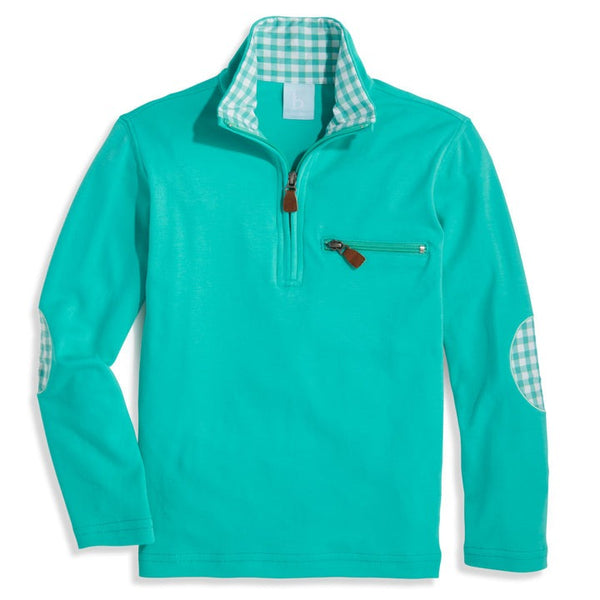 Bella Bliss Elbow Patch Pima Half Zip Pullover in Turquoise