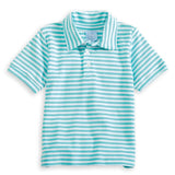 Bella Bliss Striped Short Sleeve Pima Polo in Aqua
