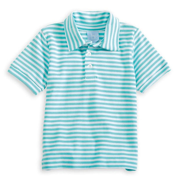 Bella Bliss Striped Short Sleeve Pima Polo in Aqua