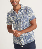 Marine Layer Men's Crinkle Cloth Shirt in Navy Tropical Print