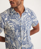 Marine Layer Men's Crinkle Cloth Shirt in Navy Tropical Print