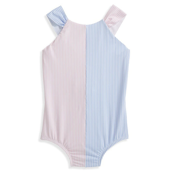 Bella Bliss Halter Neck Sabrina Bathing Suit In Pink/Blue/White