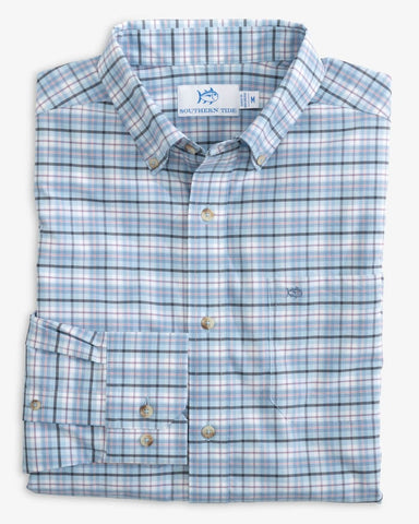 Southern Tide Men's Long Sleeve Coastal Passage Patton Plaid Sportshirt in Dream Blue