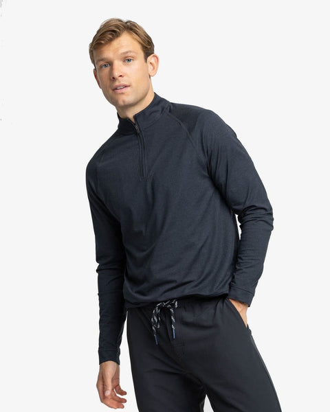 Southern Tide Mens Cruiser Heather Quarter Zip in Black