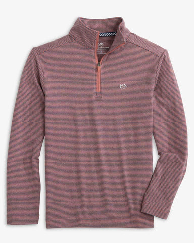 Southern Tide Boys Cruiser Heather Micro Stripe 1/4 Zip in Dusty Coral