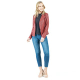 Clara Sun Woo Classic Liquid Leather Knit Jacket with Hem Zip in Ruby