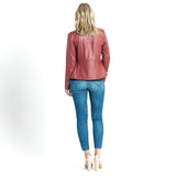 Clara Sun Woo Classic Liquid Leather Knit Jacket with Hem Zip in Ruby