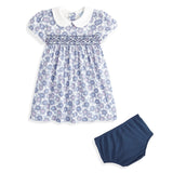 Bella Bliss Smocked Pima Bloomer Set in Blue Daisy