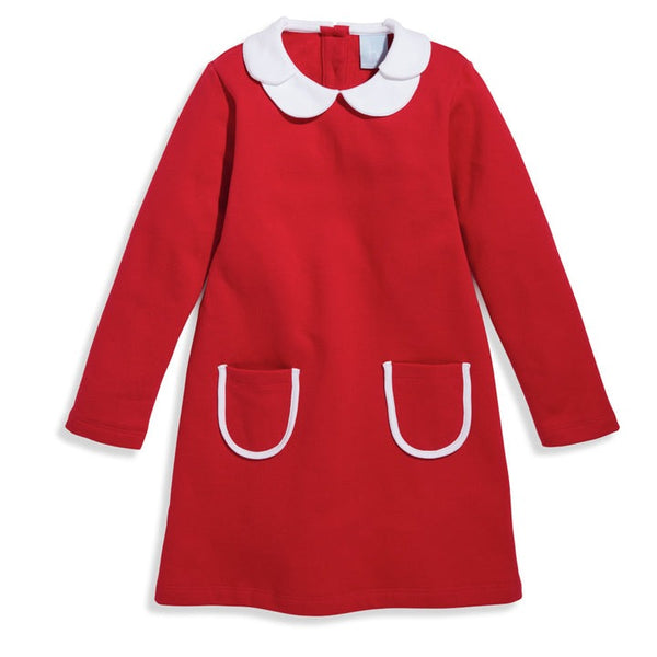 Bella Bliss Long Sleeve Petal Dress in Red French Terry
