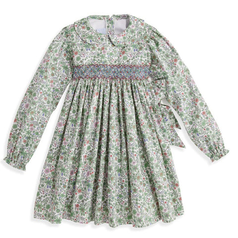 Bella Bliss Smocked Peter Pan Dress in Jade Floral
