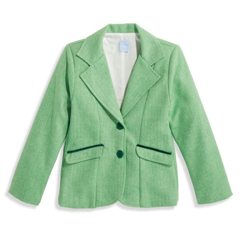 Bella Bliss Velvet Trim Bridget Blazer In Green Herringbone