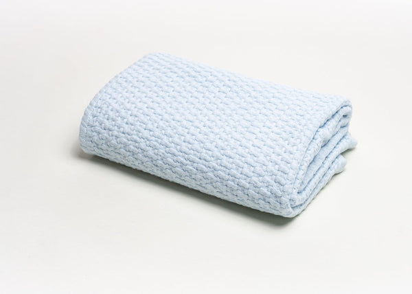 A Soft Idea  Baby Stonewashed Basket Weave Blanket with Binding in Blue
