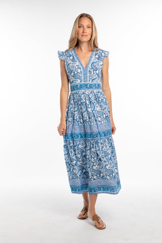 Bindu Celine Dress in Blue Paisley