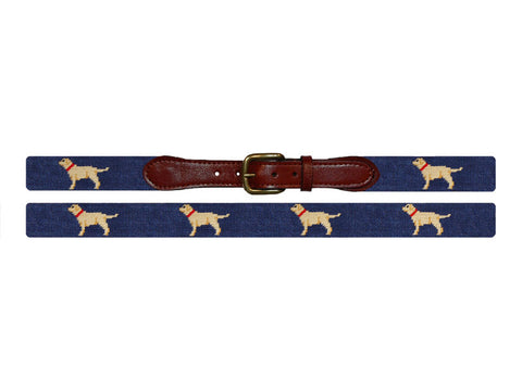 Smathers & Branson Yellow Lab Needlepoint Belt in Classic Navy